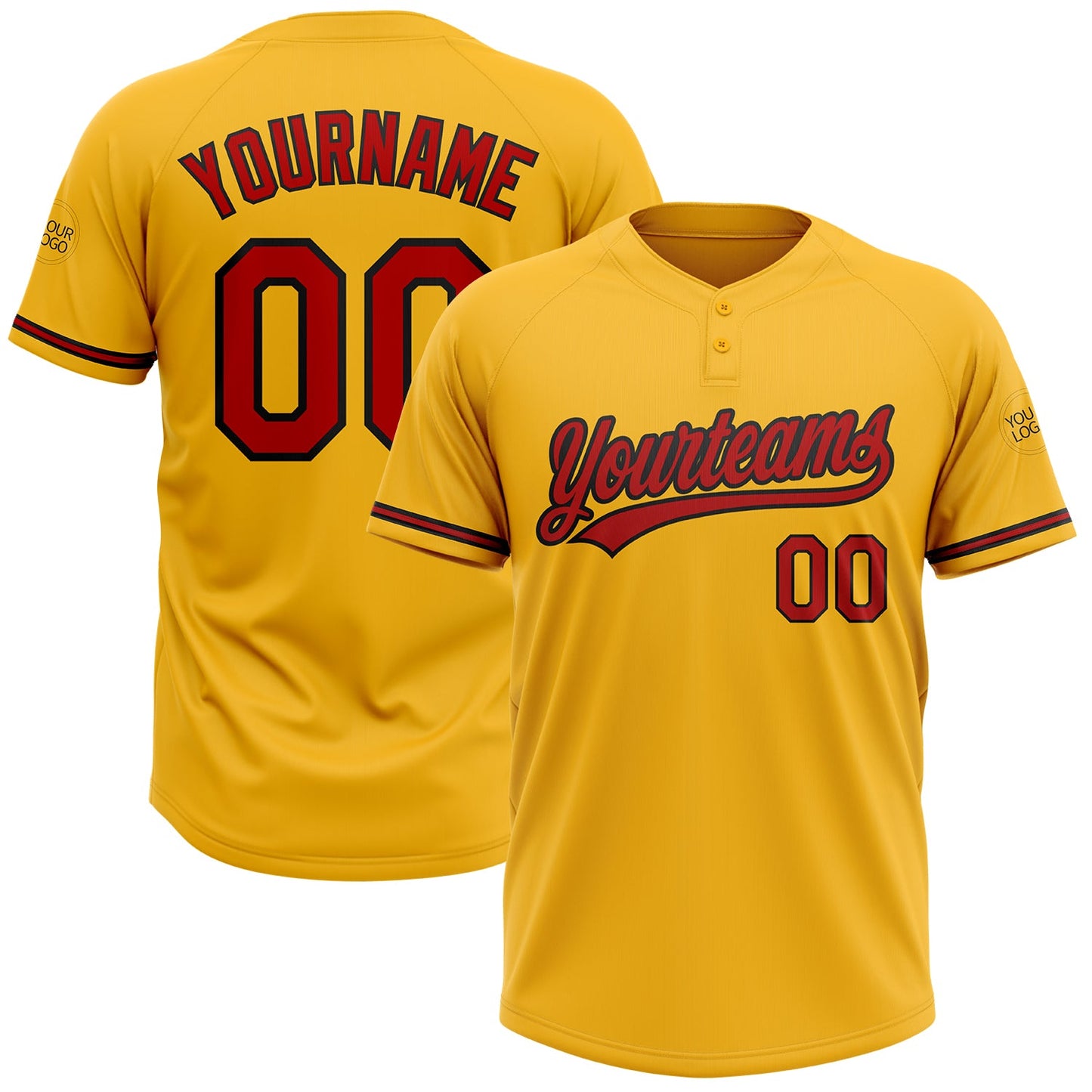 Custom Gold Red-Black Two-Button Unisex Softball Jersey - Main View