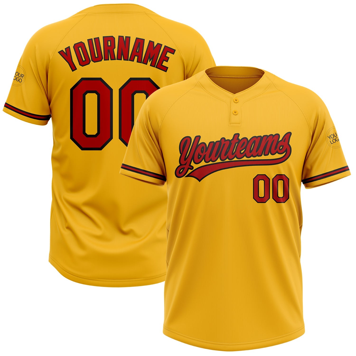Custom Gold Red-Black Two-Button Unisex Softball Jersey - Main View