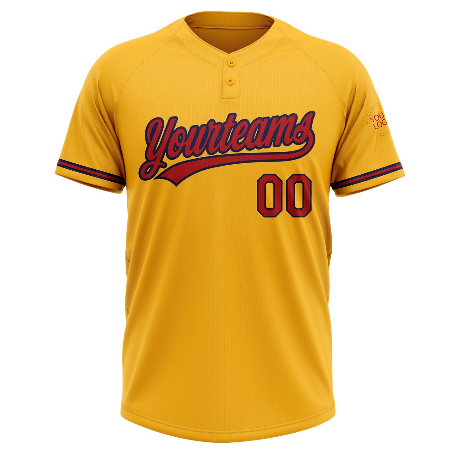Custom Gold Red-Navy Two-Button Unisex Softball Jersey view 2