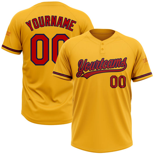Custom Gold Red-Navy Two-Button Unisex Softball Jersey - Main View