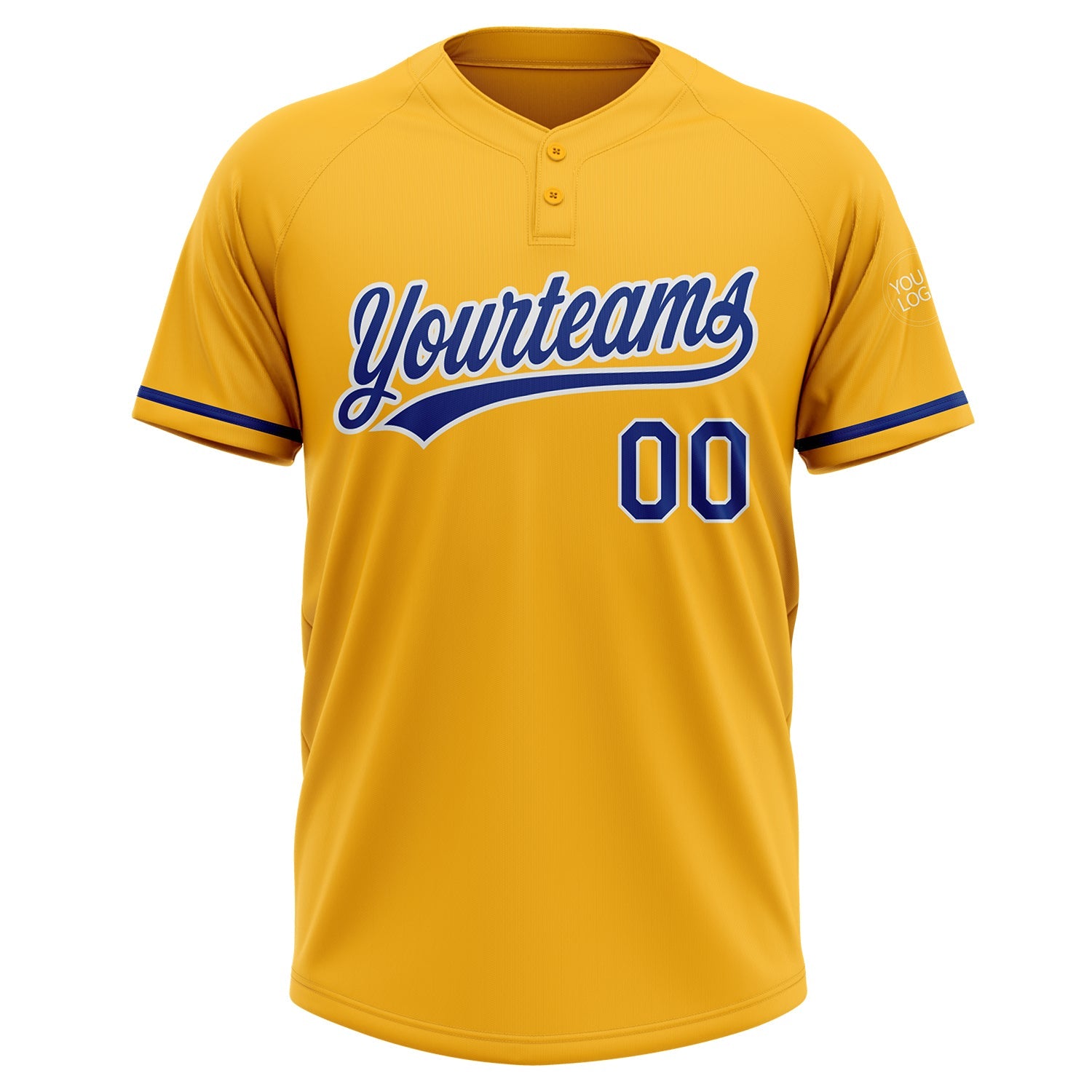 Custom Gold Royal-White Two-Button Unisex Softball Jersey view 2