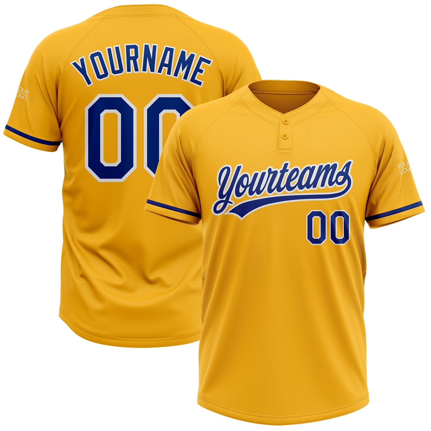Custom Gold Royal-White Two-Button Unisex Softball Jersey - Main View
