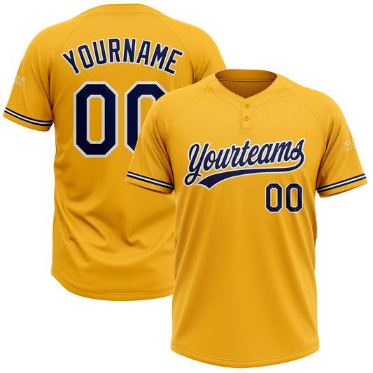 Custom Gold Navy-White Two-Button Unisex Softball Jersey - Main View