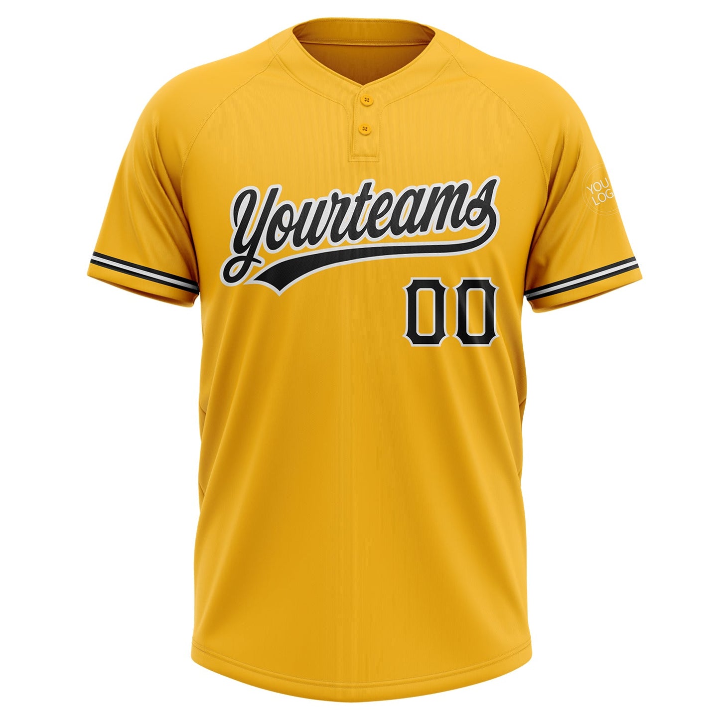 Custom Gold Black-White Two-Button Unisex Softball Jersey view 2