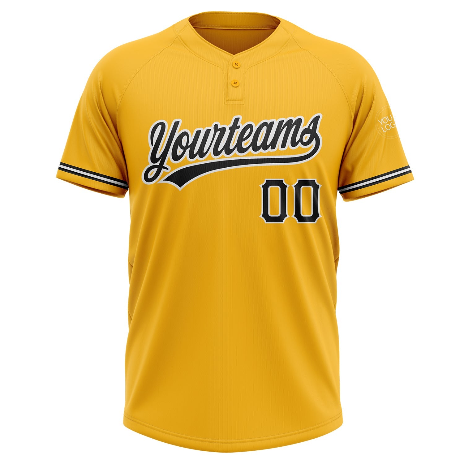 Custom Gold Black-White Two-Button Unisex Softball Jersey view 2