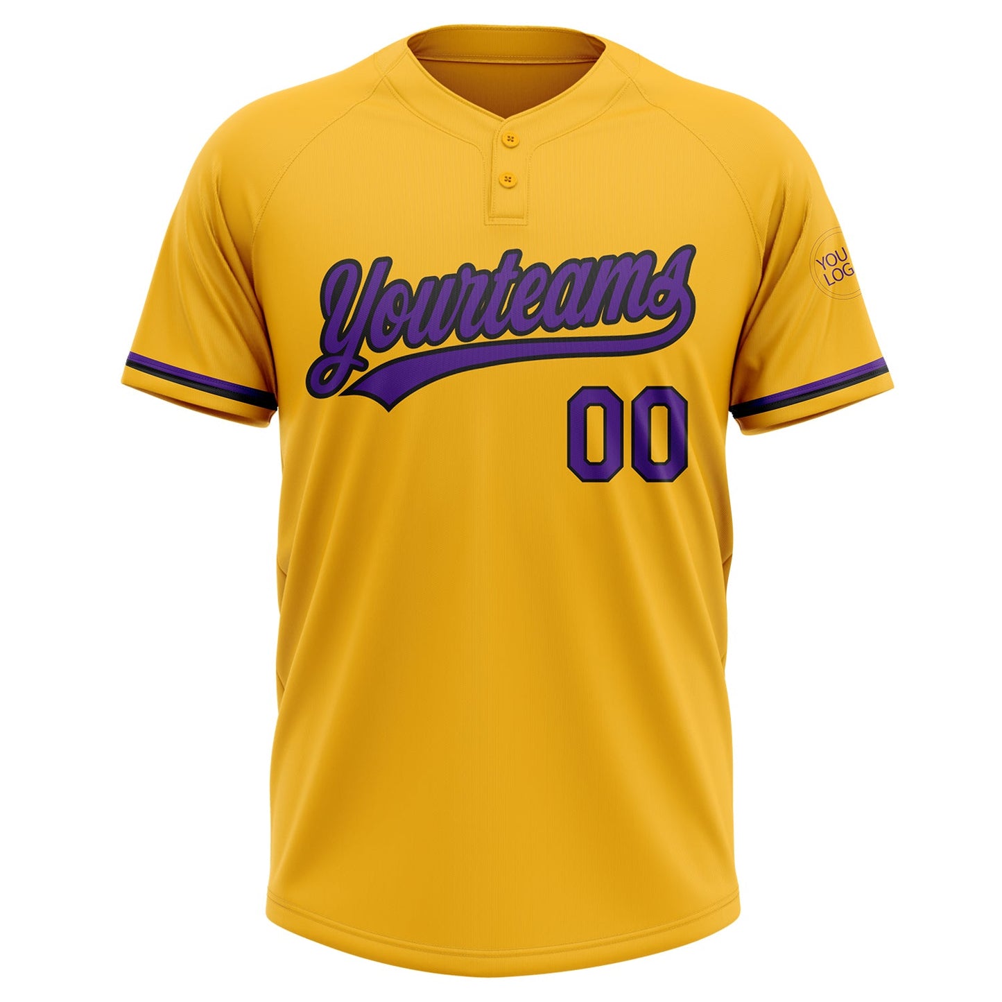 Custom Gold Purple-Black Two-Button Unisex Softball Jersey view 2
