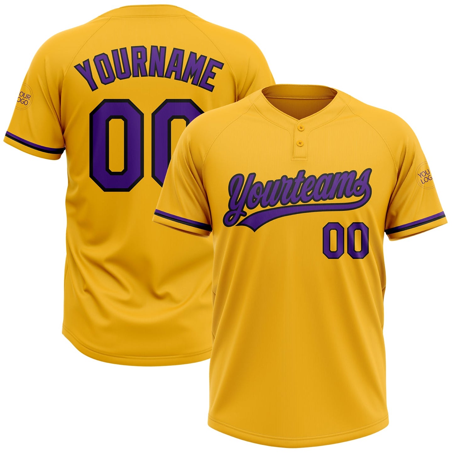 Custom Gold Purple-Black Two-Button Unisex Softball Jersey - Main View