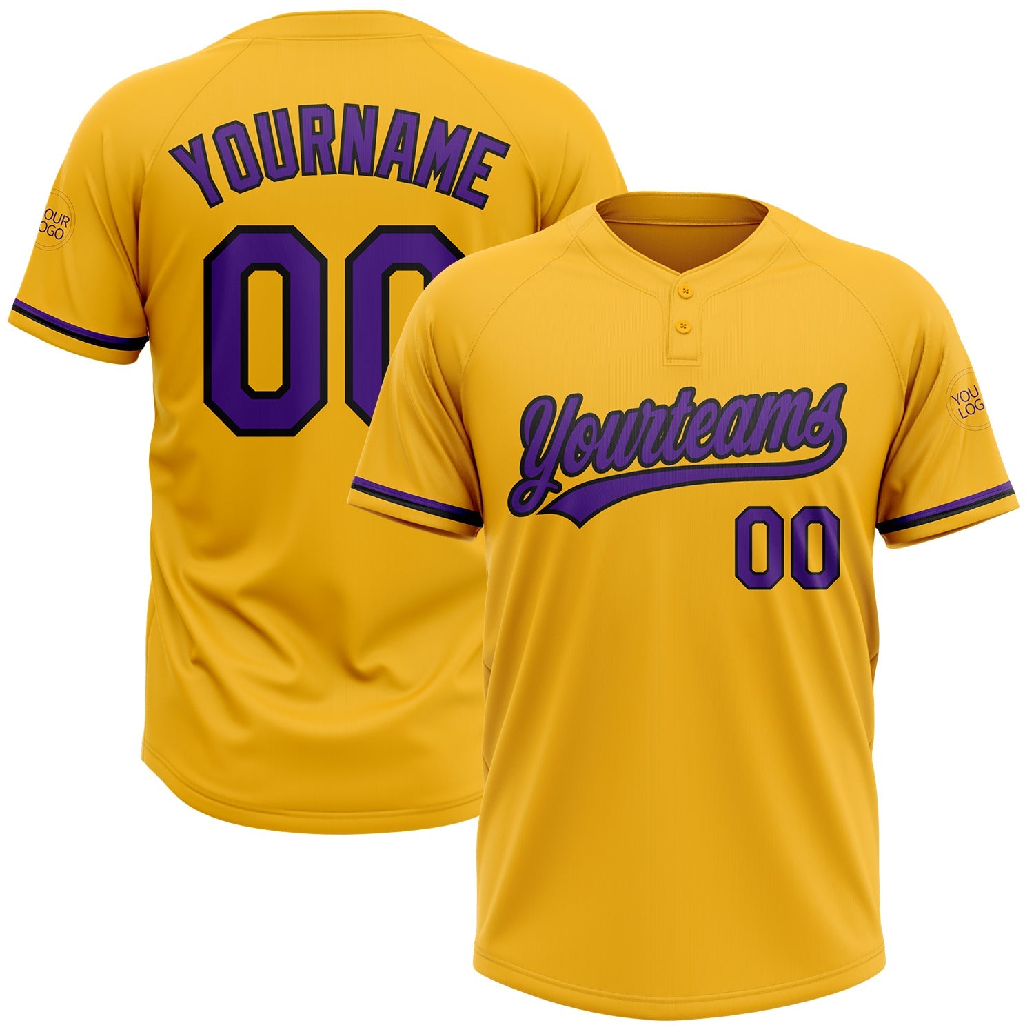 Custom Gold Purple-Black Two-Button Unisex Softball Jersey - Main View