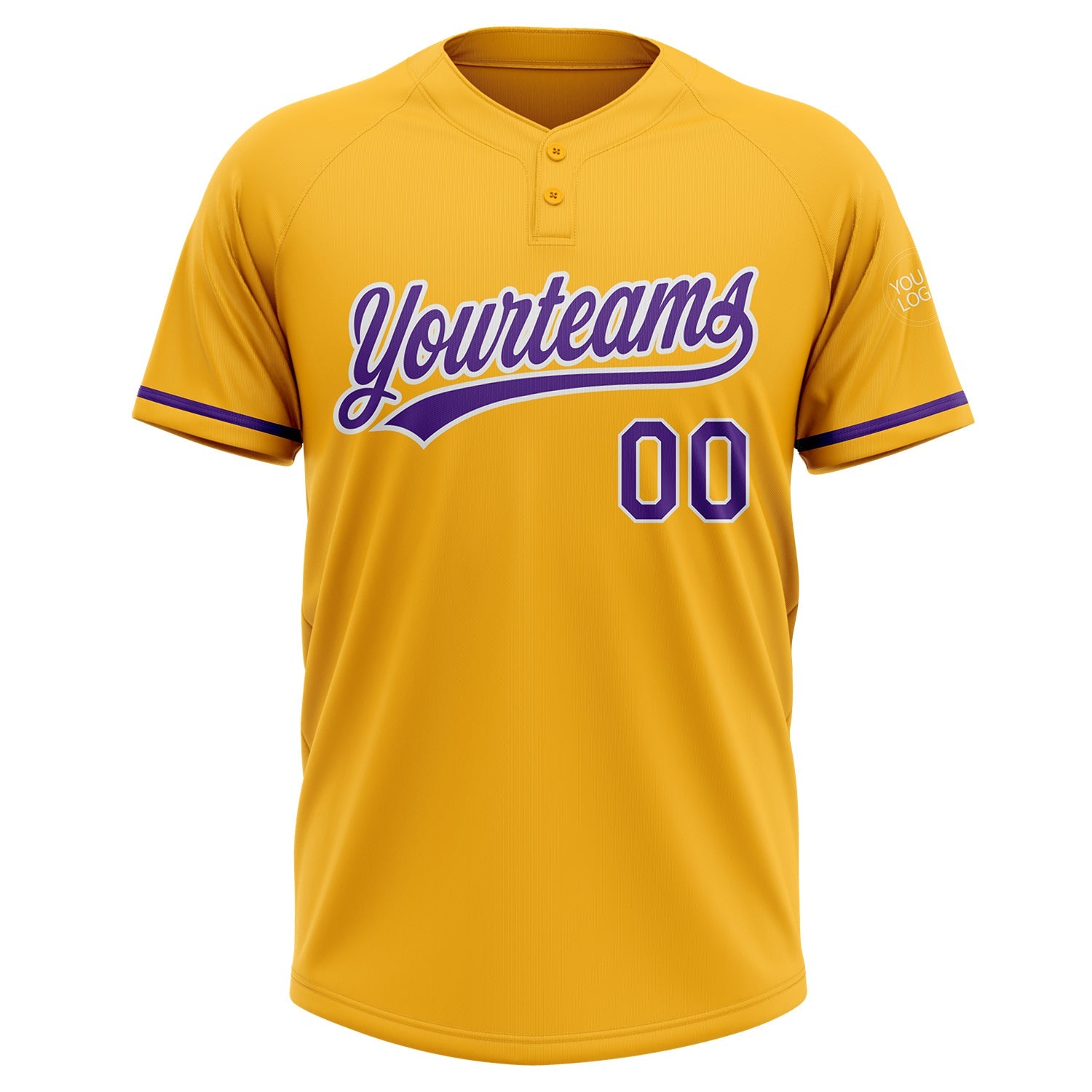 Custom Gold Purple-White Two-Button Unisex Softball Jersey view 2