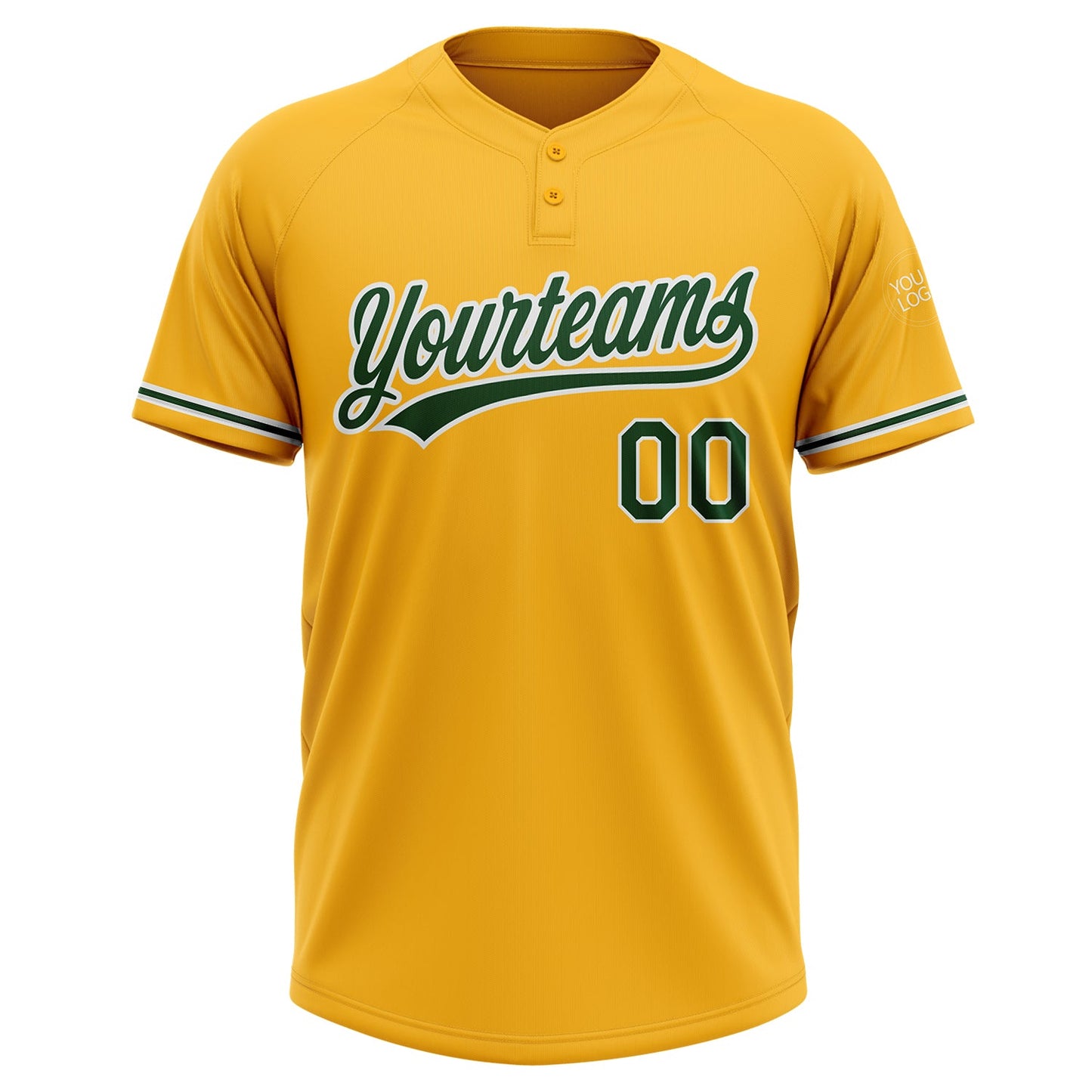 Custom Gold Green-White Two-Button Unisex Softball Jersey view 2