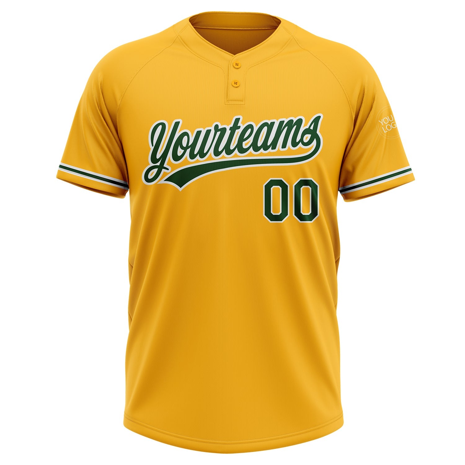 Custom Gold Green-White Two-Button Unisex Softball Jersey view 2