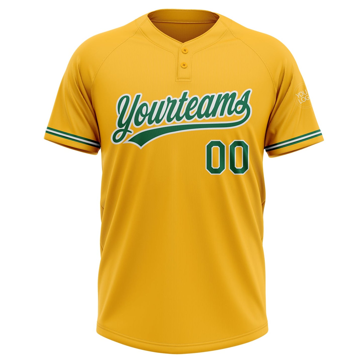 Custom Gold Kelly Green-White Two-Button Unisex Softball Jersey view 2