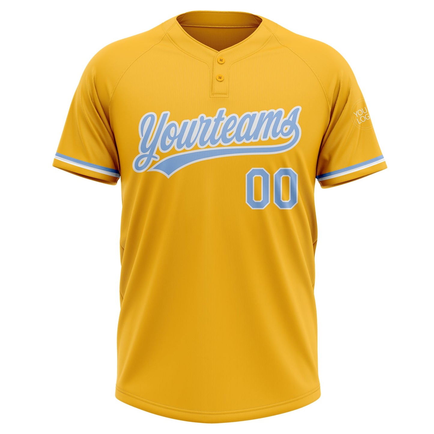 Custom Gold Light Blue-White Two-Button Unisex Softball Jersey view 2