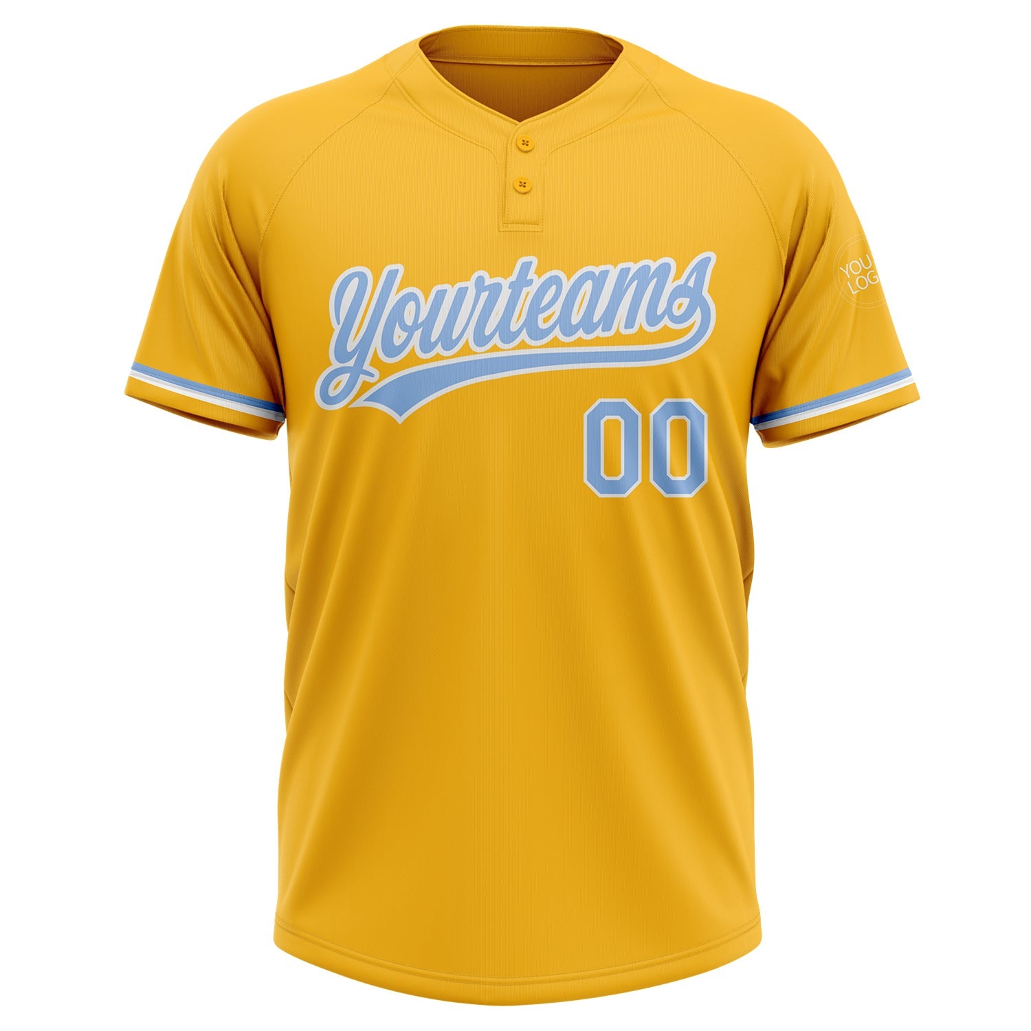 Custom Gold Light Blue-White Two-Button Unisex Softball Jersey view 2