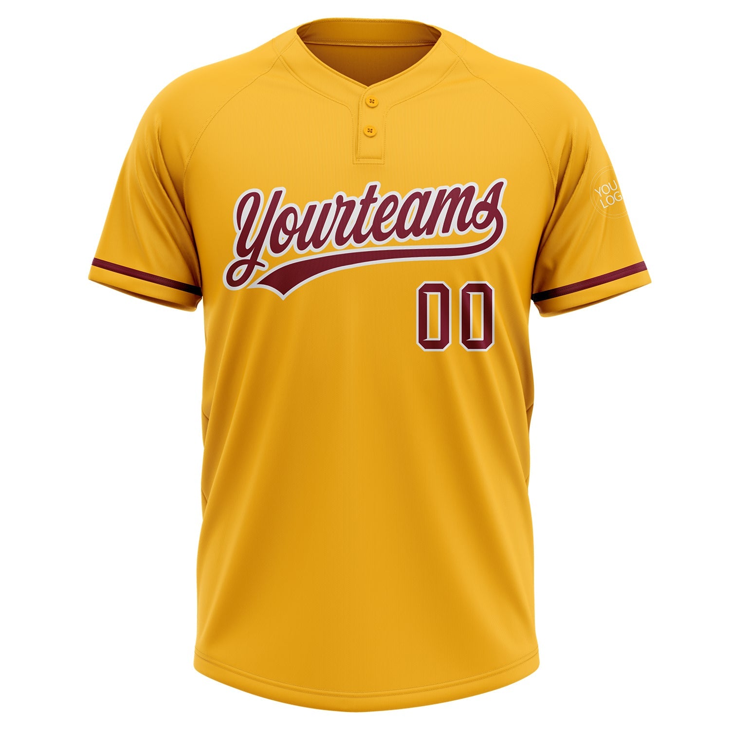 Custom Gold Crimson-White Two-Button Unisex Softball Jersey view 2