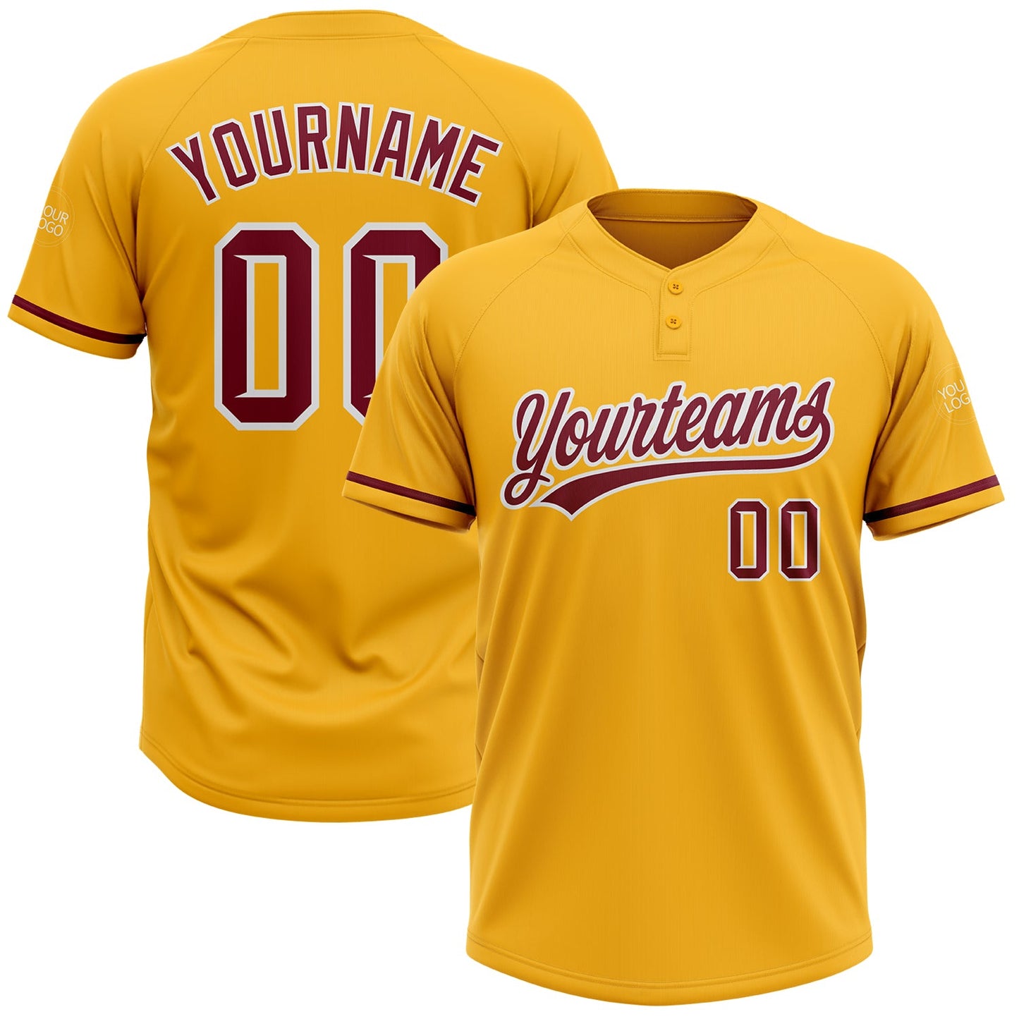 Custom Gold Crimson-White Two-Button Unisex Softball Jersey - Main View