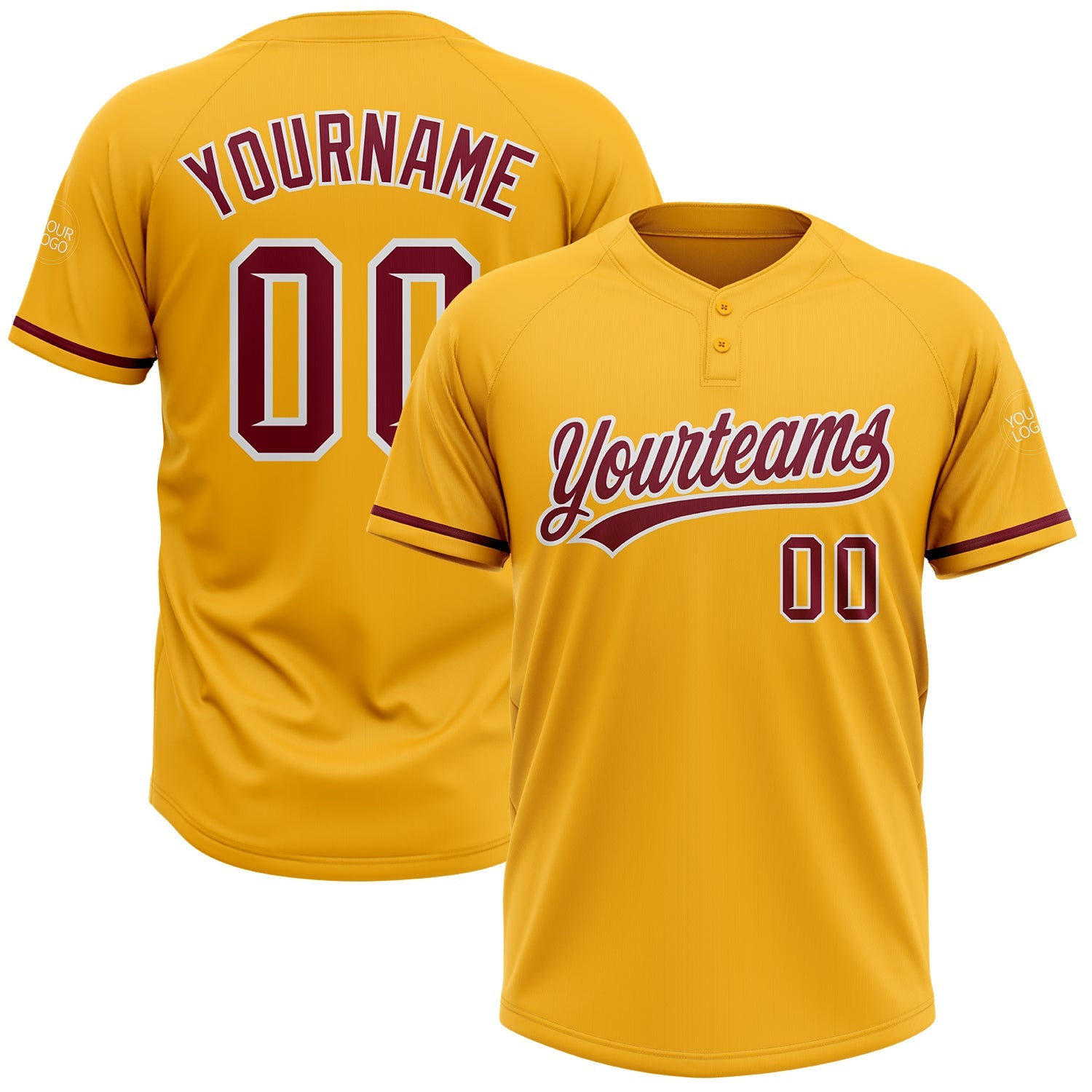 Custom Gold Crimson-White Two-Button Unisex Softball Jersey - Main View