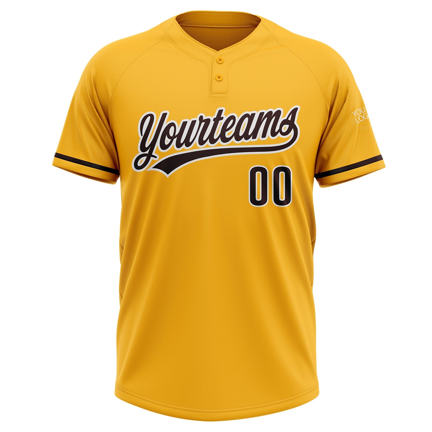 Custom Gold Brown-White Two-Button Unisex Softball Jersey view 2