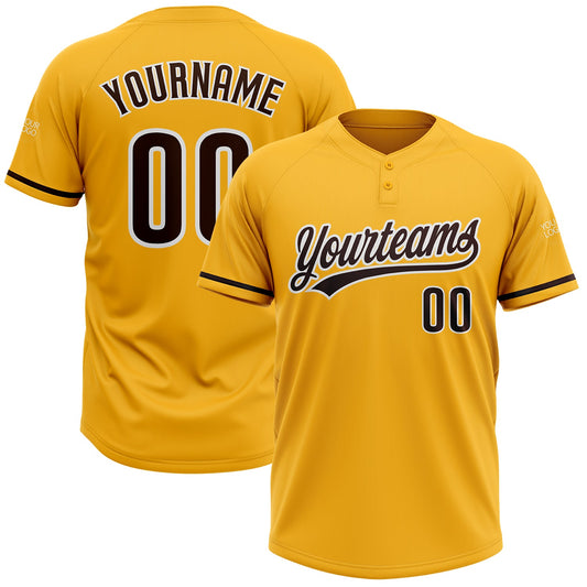 Custom Gold Brown-White Two-Button Unisex Softball Jersey - Main View
