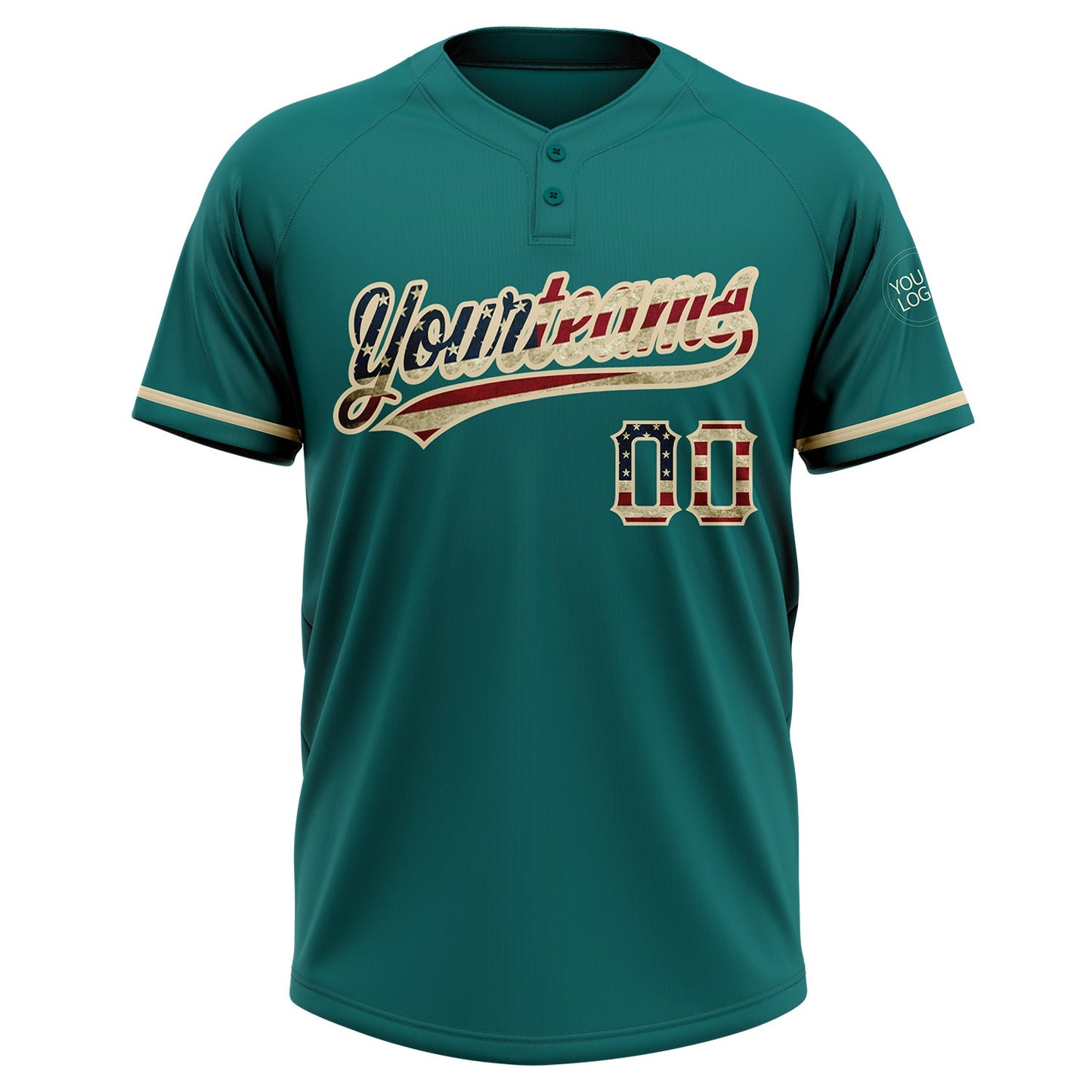 Custom Teal Vintage USA Flag-City Cream Two-Button Unisex Softball Jersey view 2