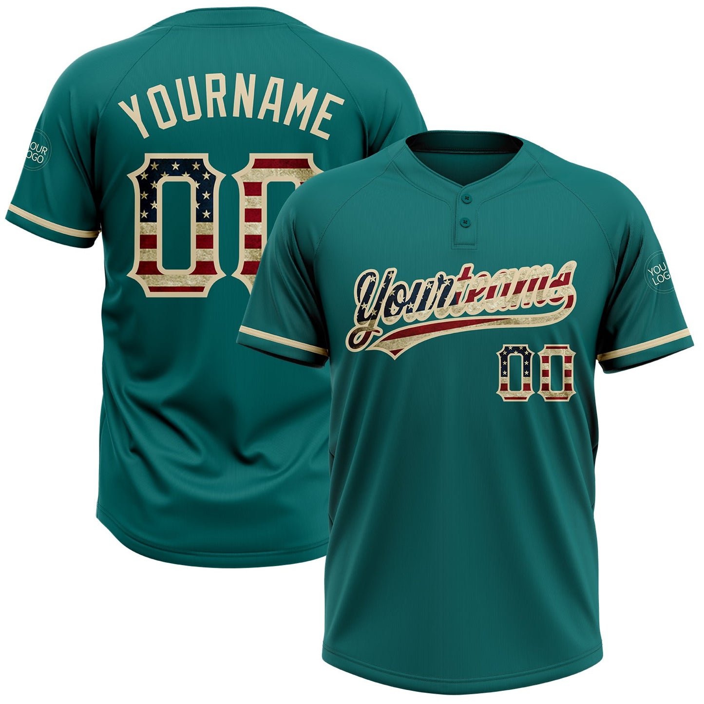Custom Teal Vintage USA Flag-City Cream Two-Button Unisex Softball Jersey - Main View