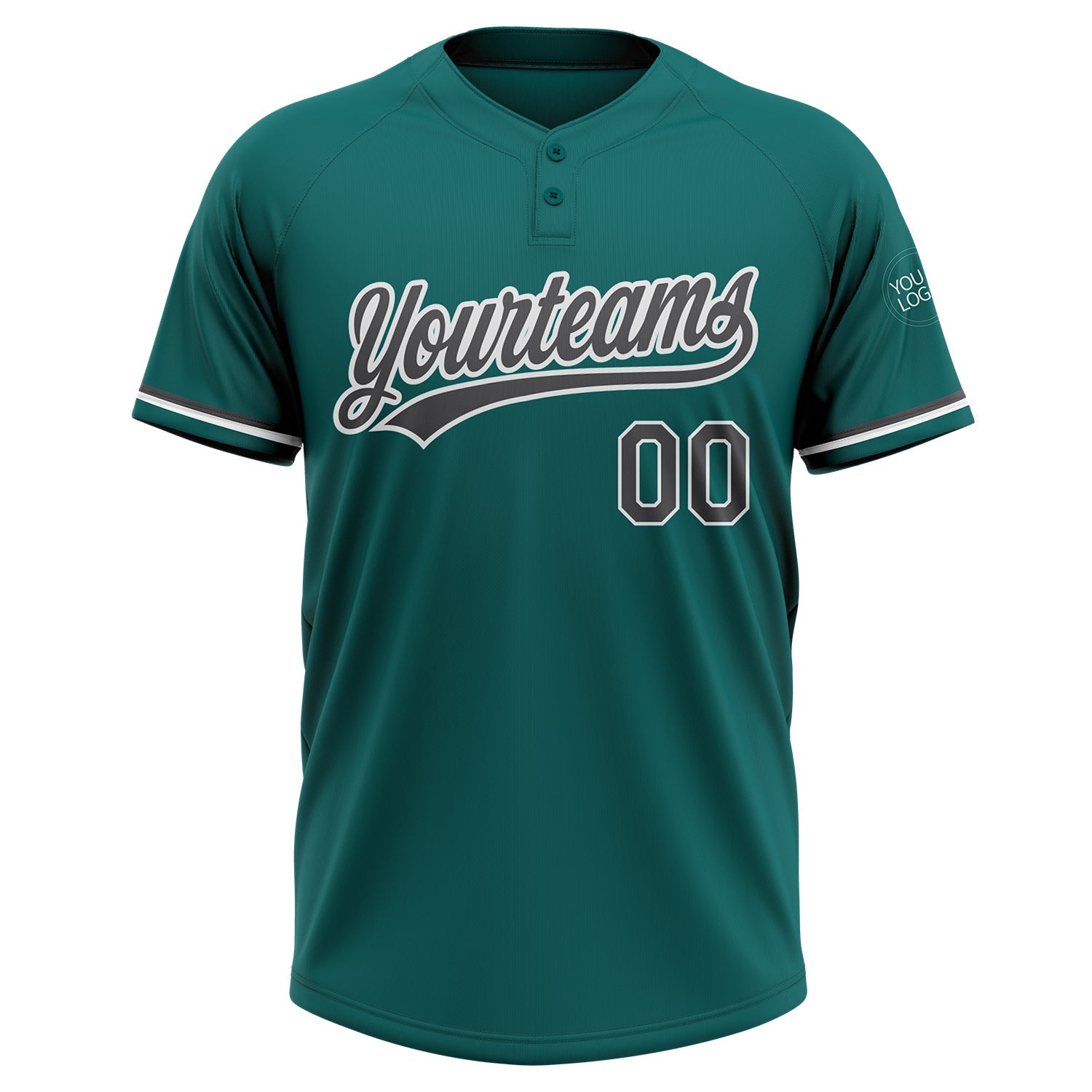 Custom Teal Steel Gray-White Two-Button Unisex Softball Jersey view 2