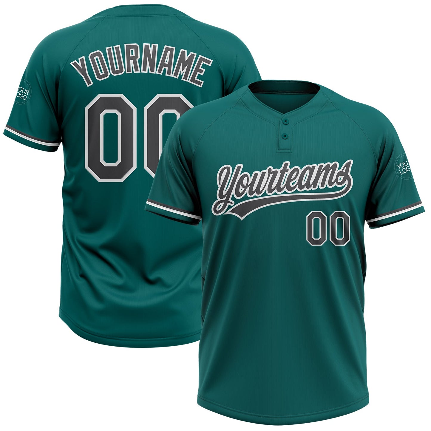 Custom Teal Steel Gray-White Two-Button Unisex Softball Jersey - Main View