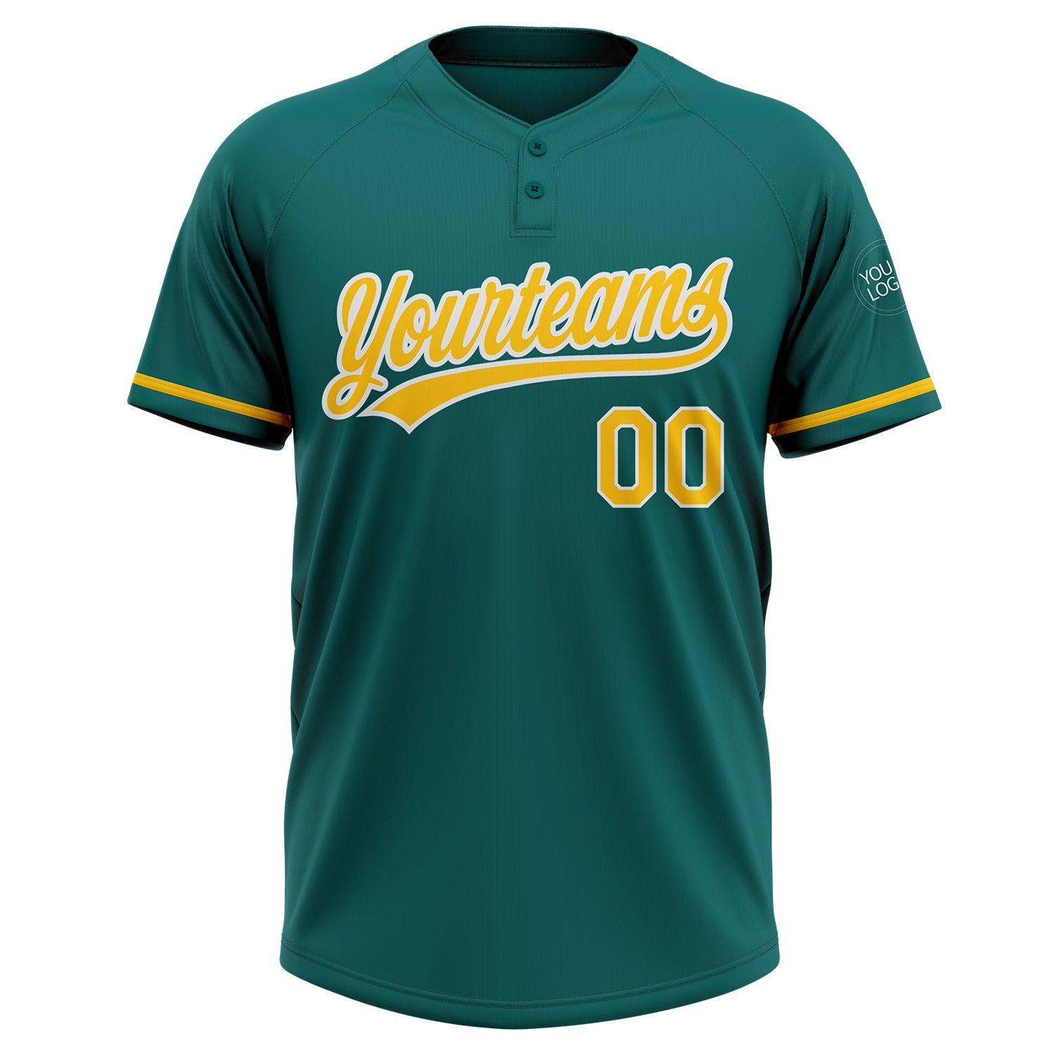 Custom Teal Yellow-White Two-Button Unisex Softball Jersey view 2