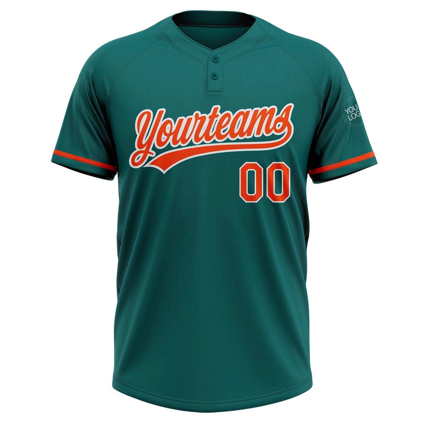 Custom Teal Orange-White Two-Button Unisex Softball Jersey view 2