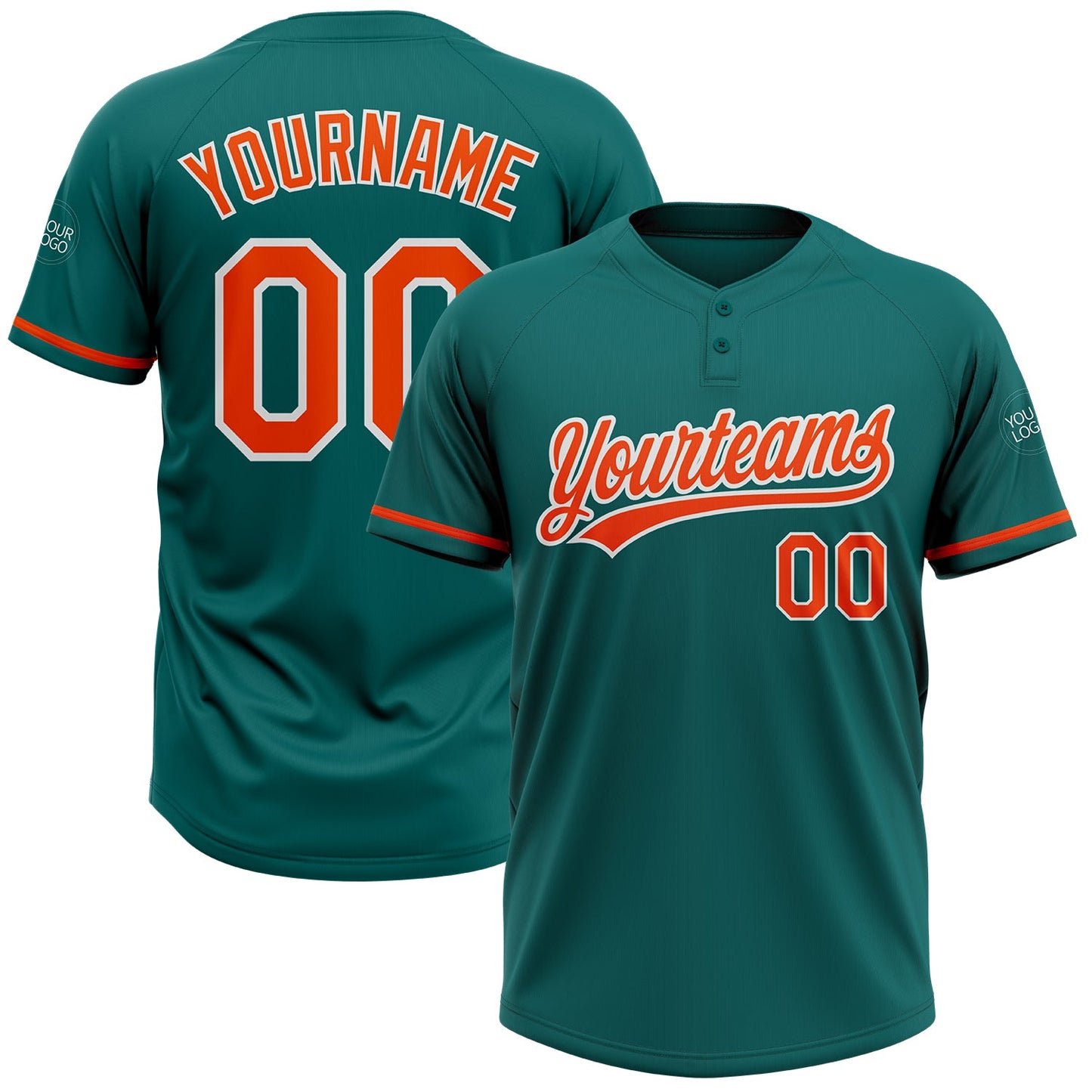 Custom Teal Orange-White Two-Button Unisex Softball Jersey - Main View