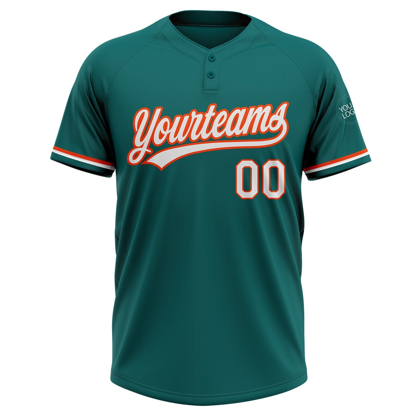 Custom Teal White-Orange Two-Button Unisex Softball Jersey view 2