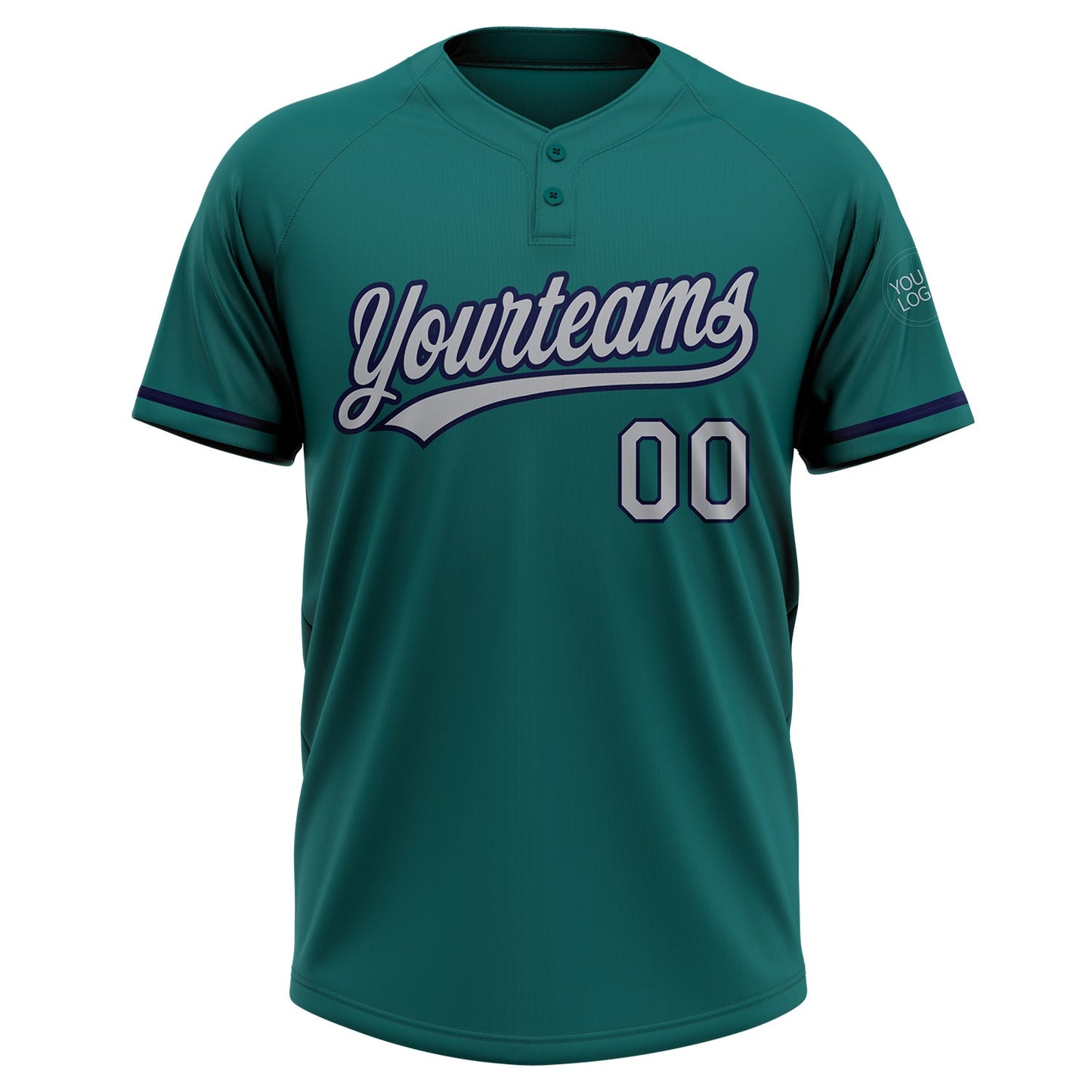 Custom Teal Gray-Navy Two-Button Unisex Softball Jersey view 2