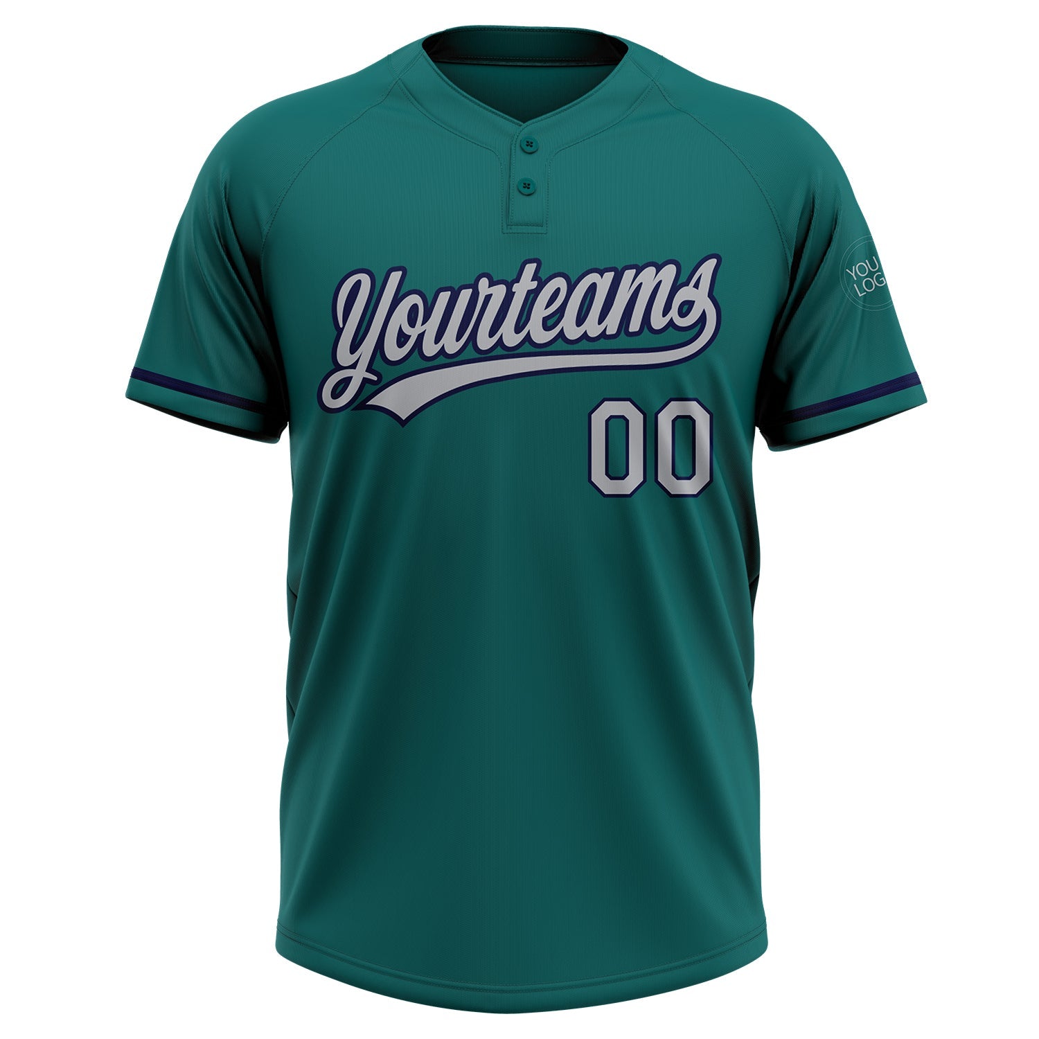 Custom Teal Gray-Navy Two-Button Unisex Softball Jersey view 2