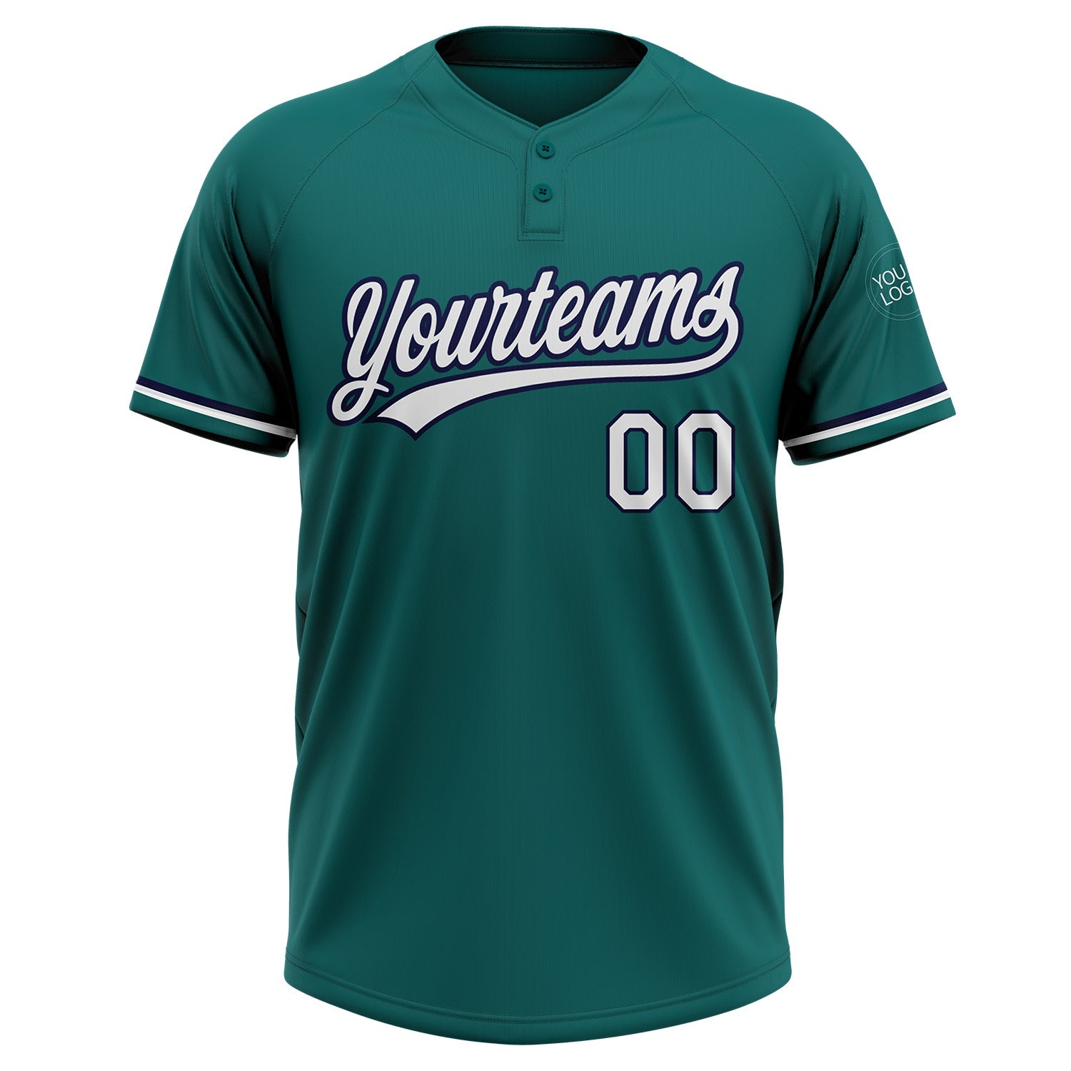 Custom Teal White-Navy Two-Button Unisex Softball Jersey view 2