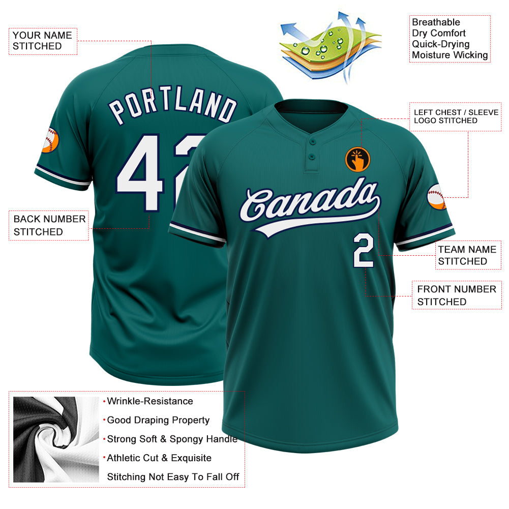 Custom Teal White-Navy Two-Button Unisex Softball Jersey view 3