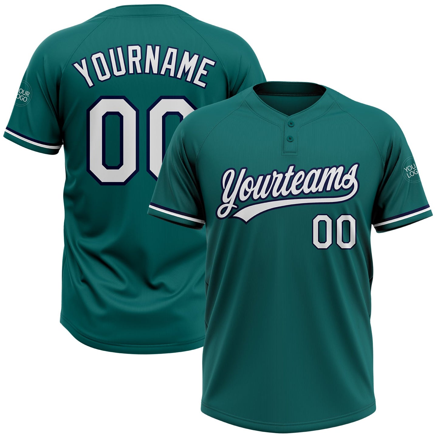 Custom Teal White-Navy Two-Button Unisex Softball Jersey - Main View