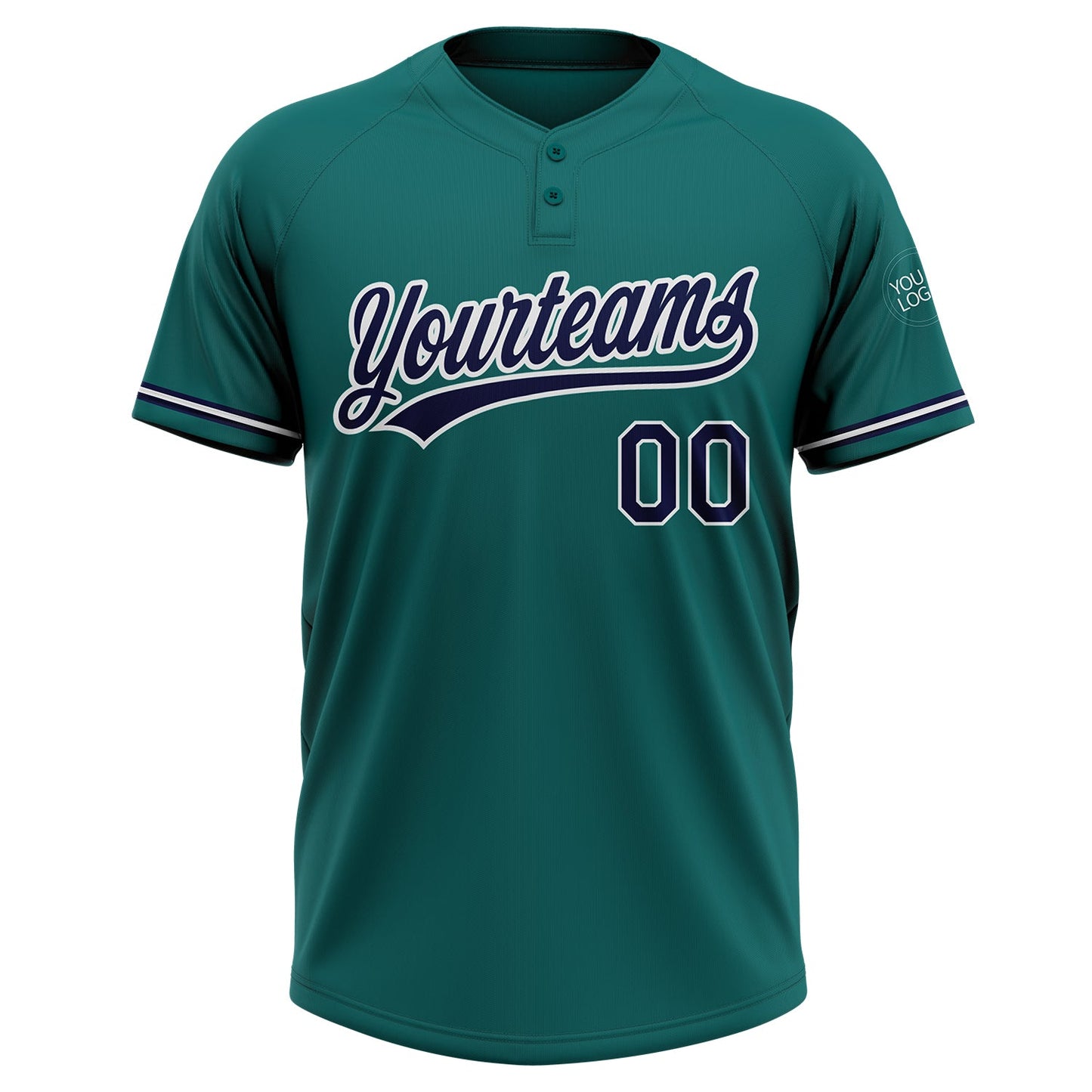Custom Teal Navy-White Two-Button Unisex Softball Jersey view 2