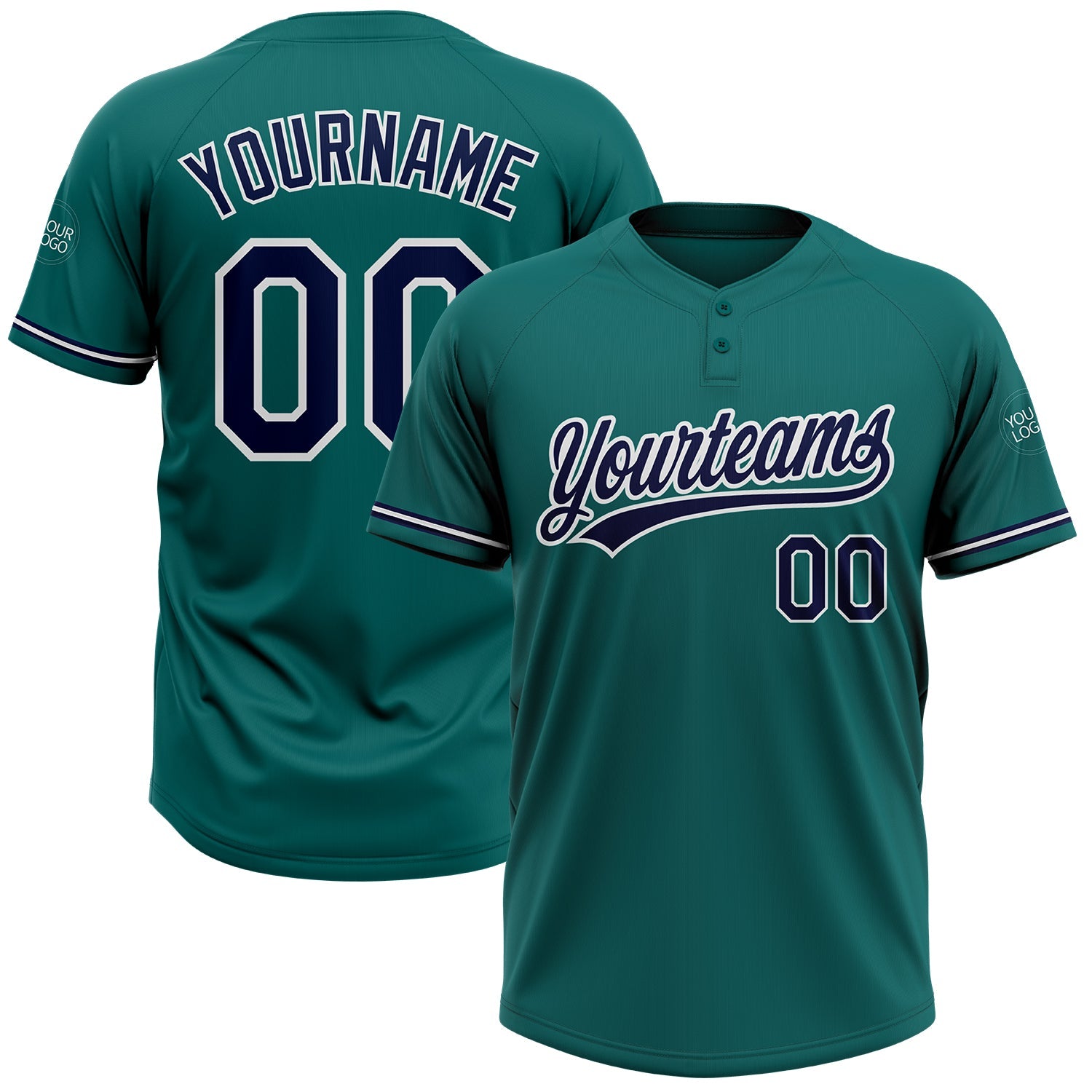 Custom Teal Navy-White Two-Button Unisex Softball Jersey - Main View