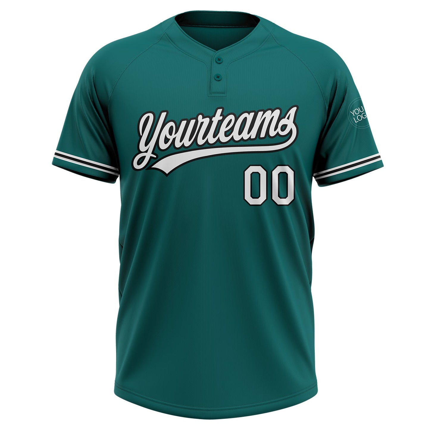 Custom Teal White-Black Two-Button Unisex Softball Jersey view 2