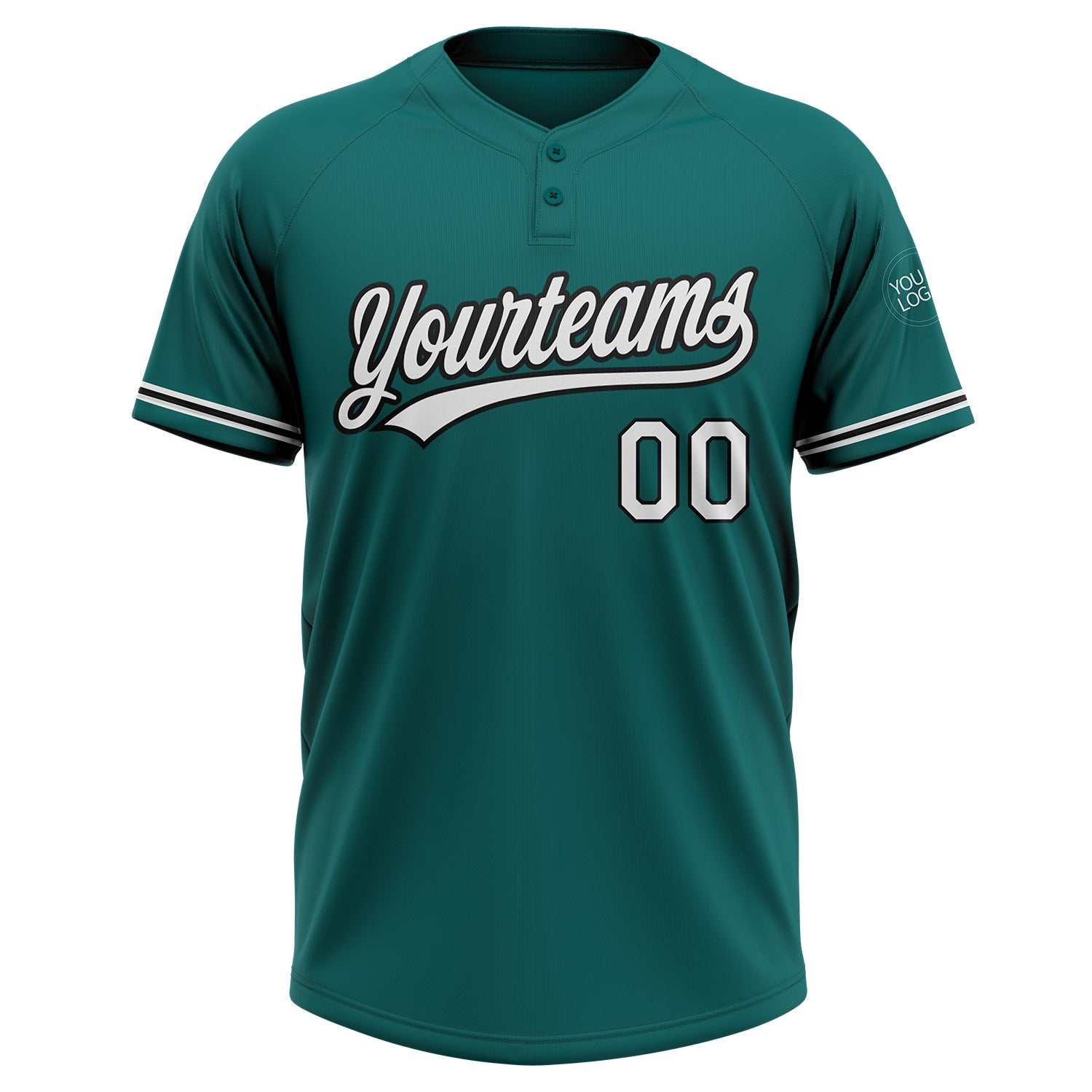 Custom Teal White-Black Two-Button Unisex Softball Jersey view 2