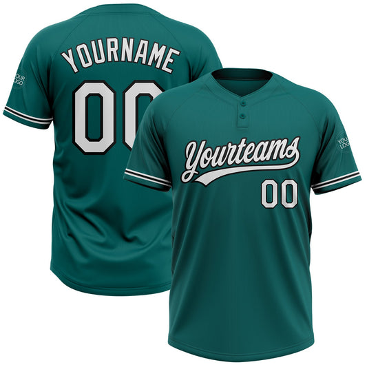 Custom Teal White-Black Two-Button Unisex Softball Jersey - Main View