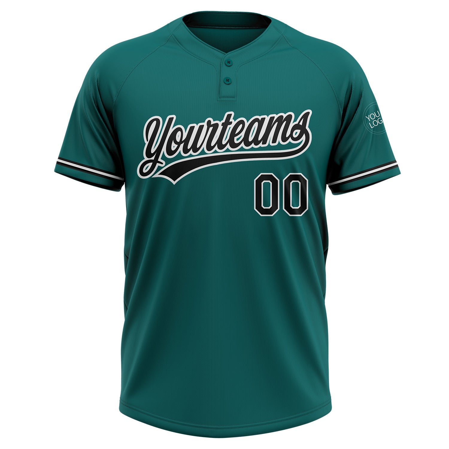 Custom Teal Black-White Two-Button Unisex Softball Jersey view 2