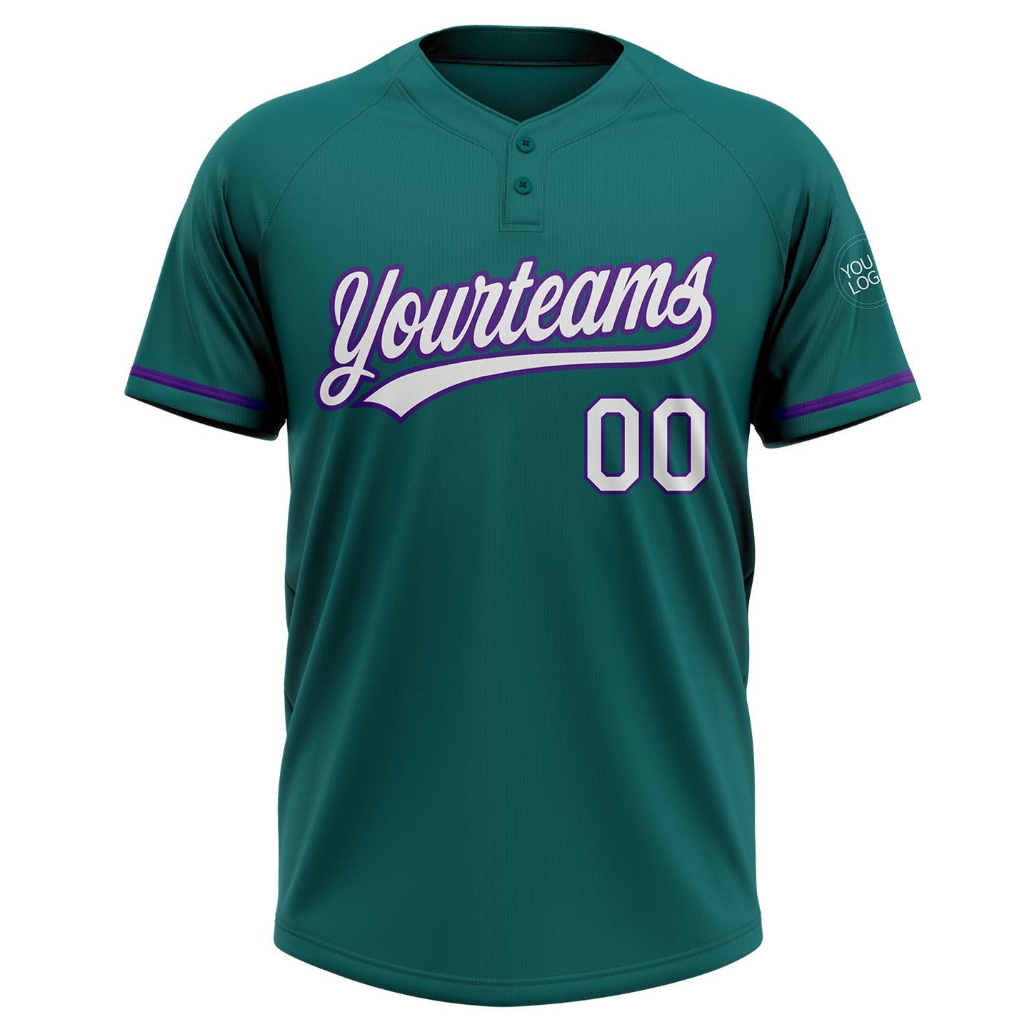 Custom Teal White-Purple Two-Button Unisex Softball Jersey view 2