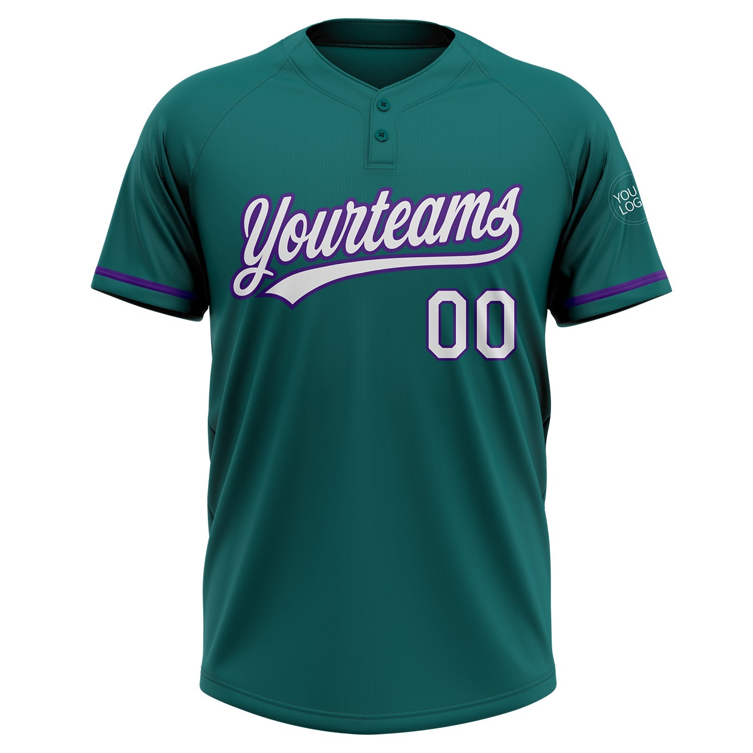 Custom Teal White-Purple Two-Button Unisex Softball Jersey view 2