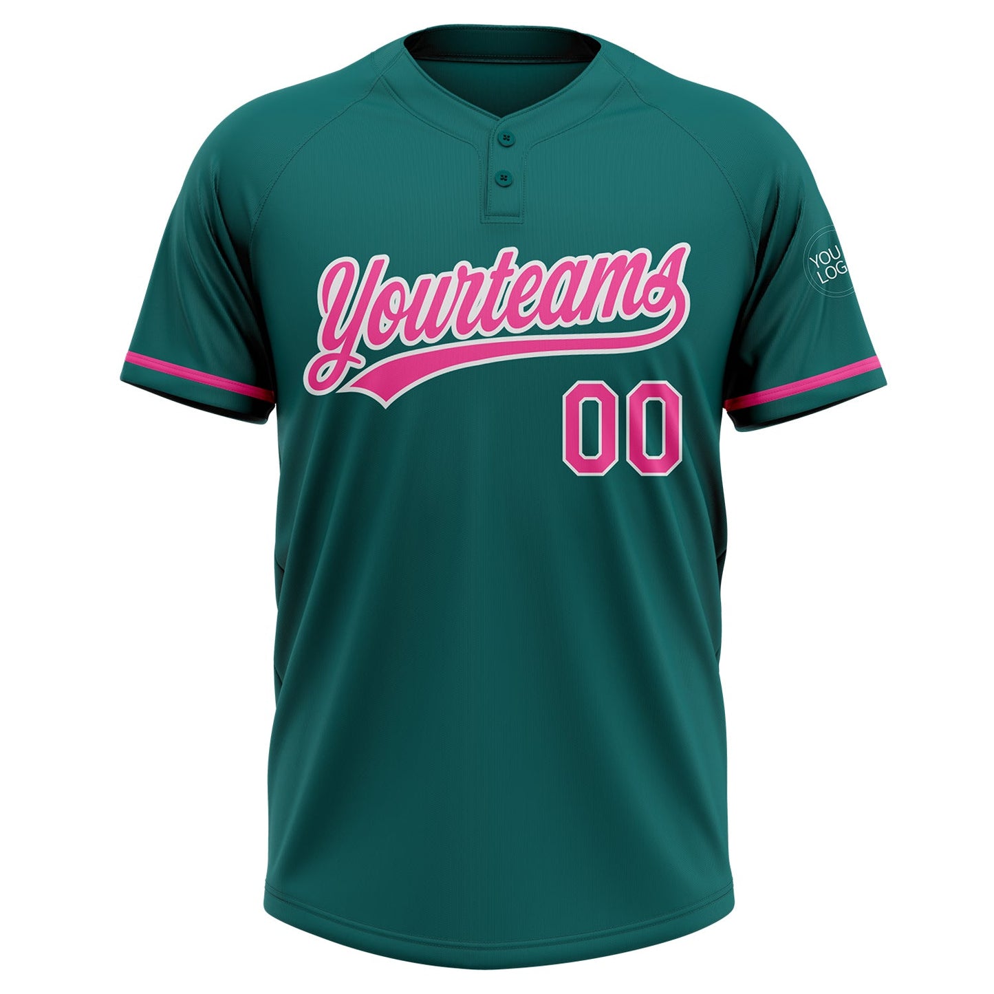 Custom Teal Pink-White Two-Button Unisex Softball Jersey view 2