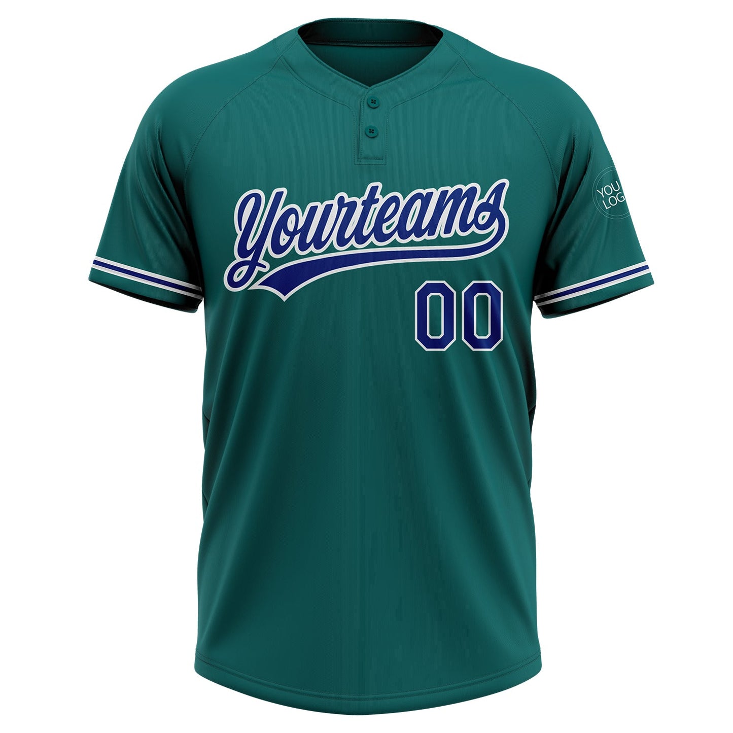 Custom Teal Royal-White Two-Button Unisex Softball Jersey view 2