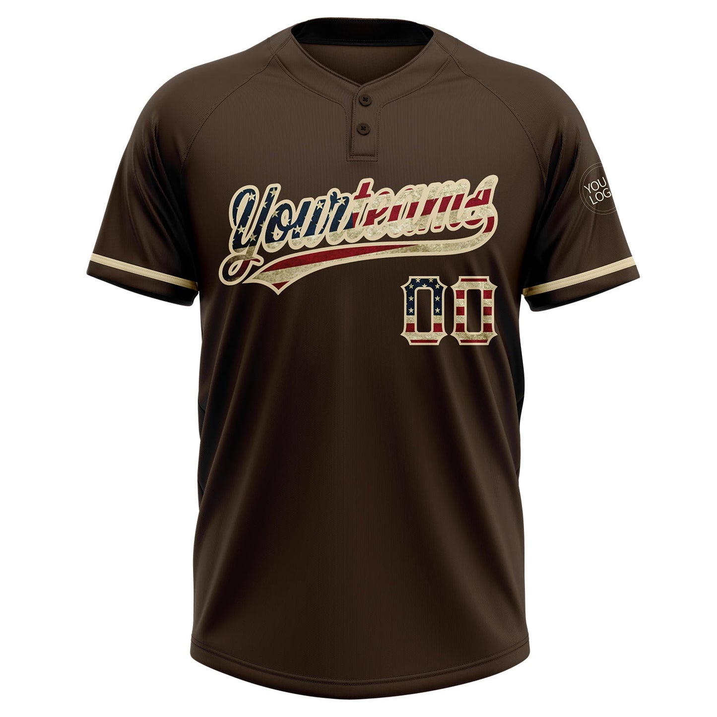 Custom Brown Vintage USA Flag-City Cream Two-Button Unisex Softball Jersey view 2