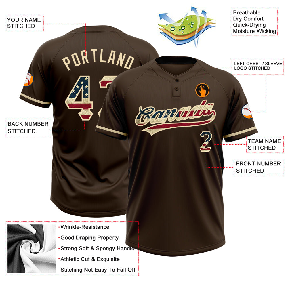 Custom Brown Vintage USA Flag-City Cream Two-Button Unisex Softball Jersey view 3