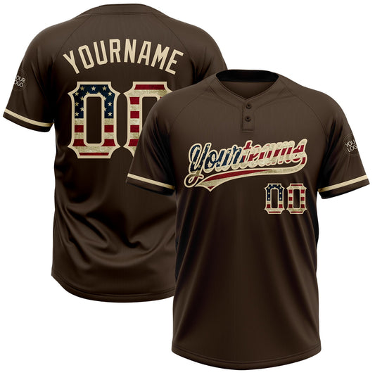 Custom Brown Vintage USA Flag-City Cream Two-Button Unisex Softball Jersey - Main View