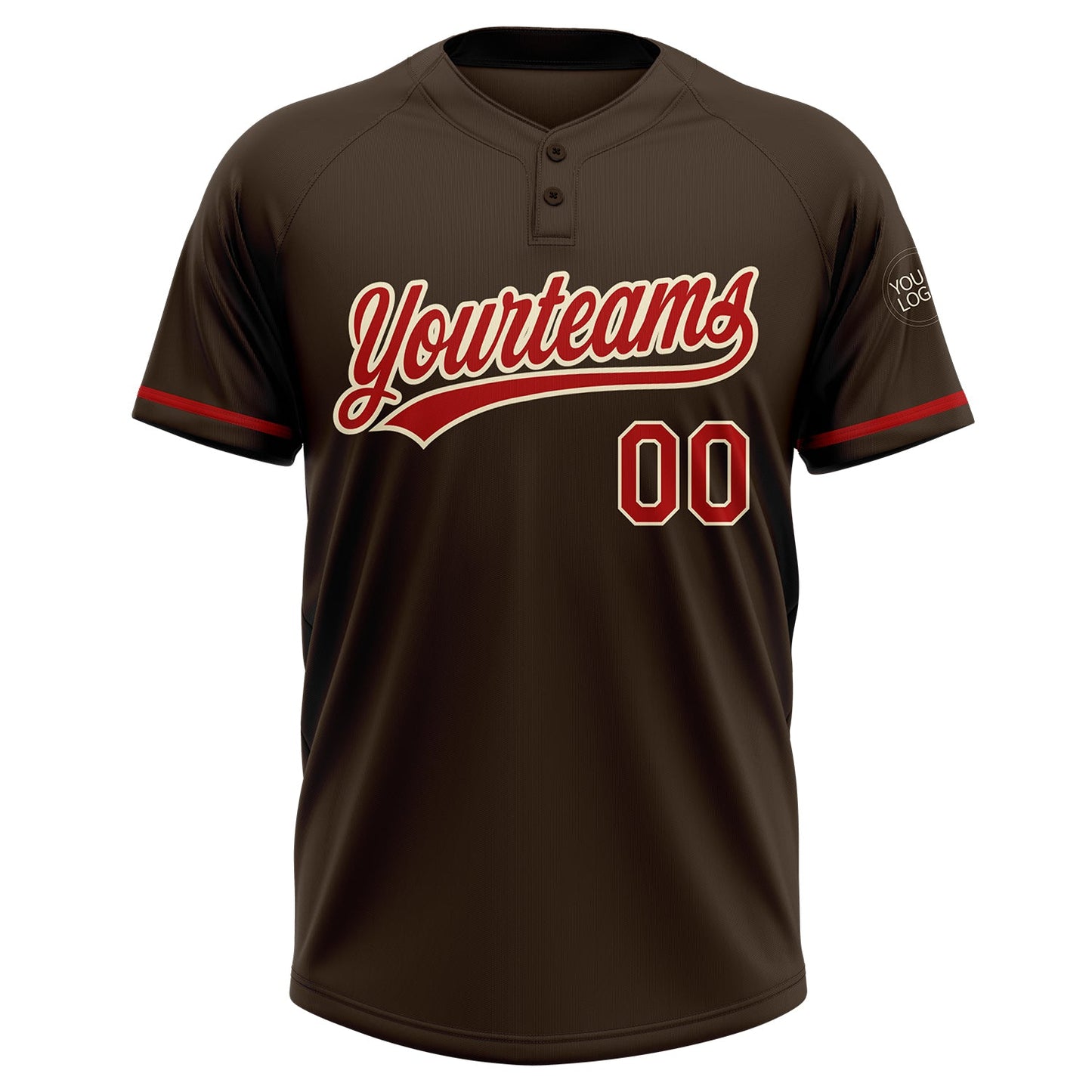 Custom Brown Red-Cream Two-Button Unisex Softball Jersey view 2